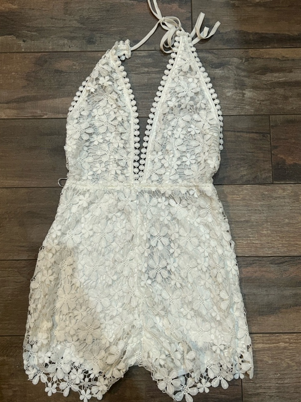 Fashion Nova White Floral Lace Halter Romper One-Piece